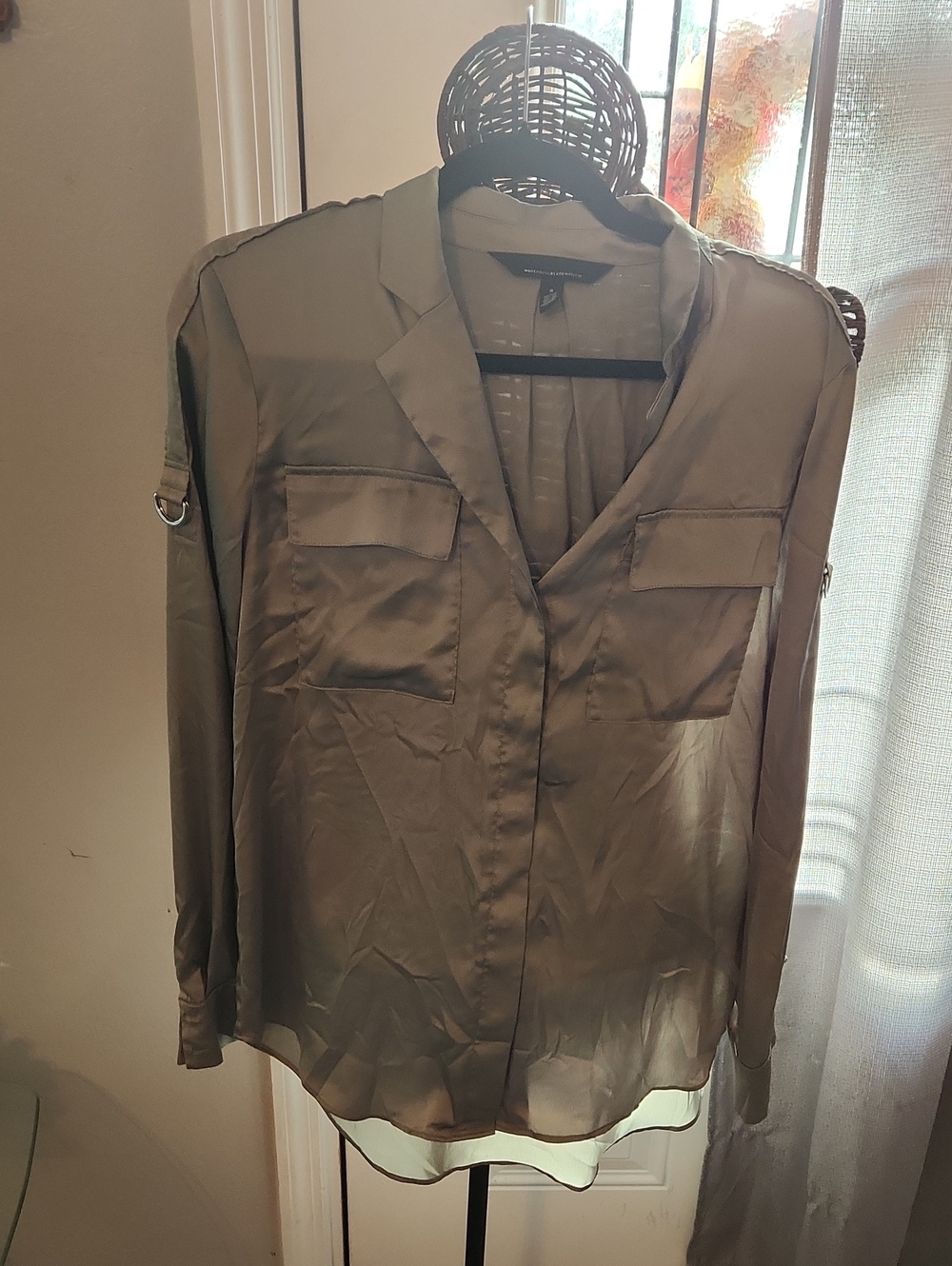 White House Black Market Olive Green Button-Down Utility Shirt